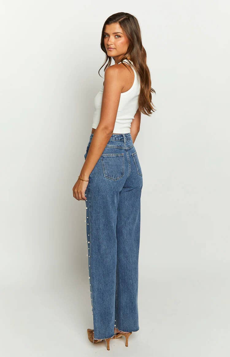 CROSS WAIST VINTAGE BEADED STRAIGHT LEG JEANS *FINAL SALE