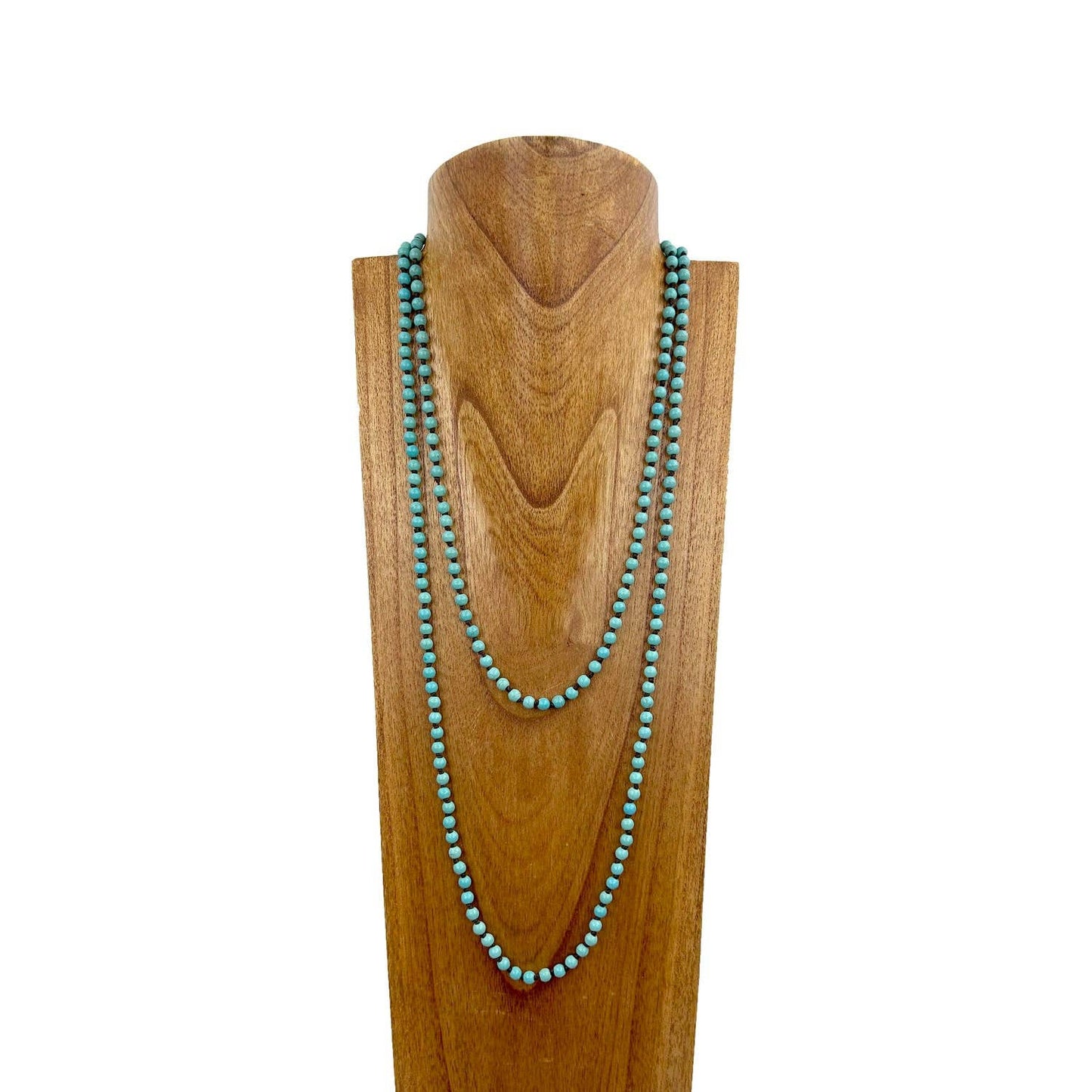 60 inches long 6mm blue turquoise stone necklace