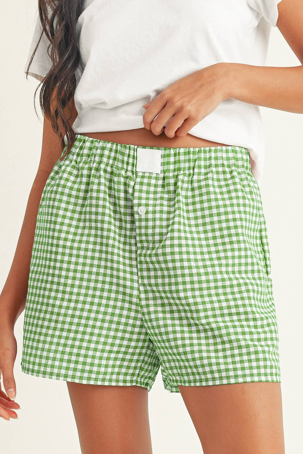 LDC Vintage Plaid Print High Waisted Loose Wide Leg Shorts