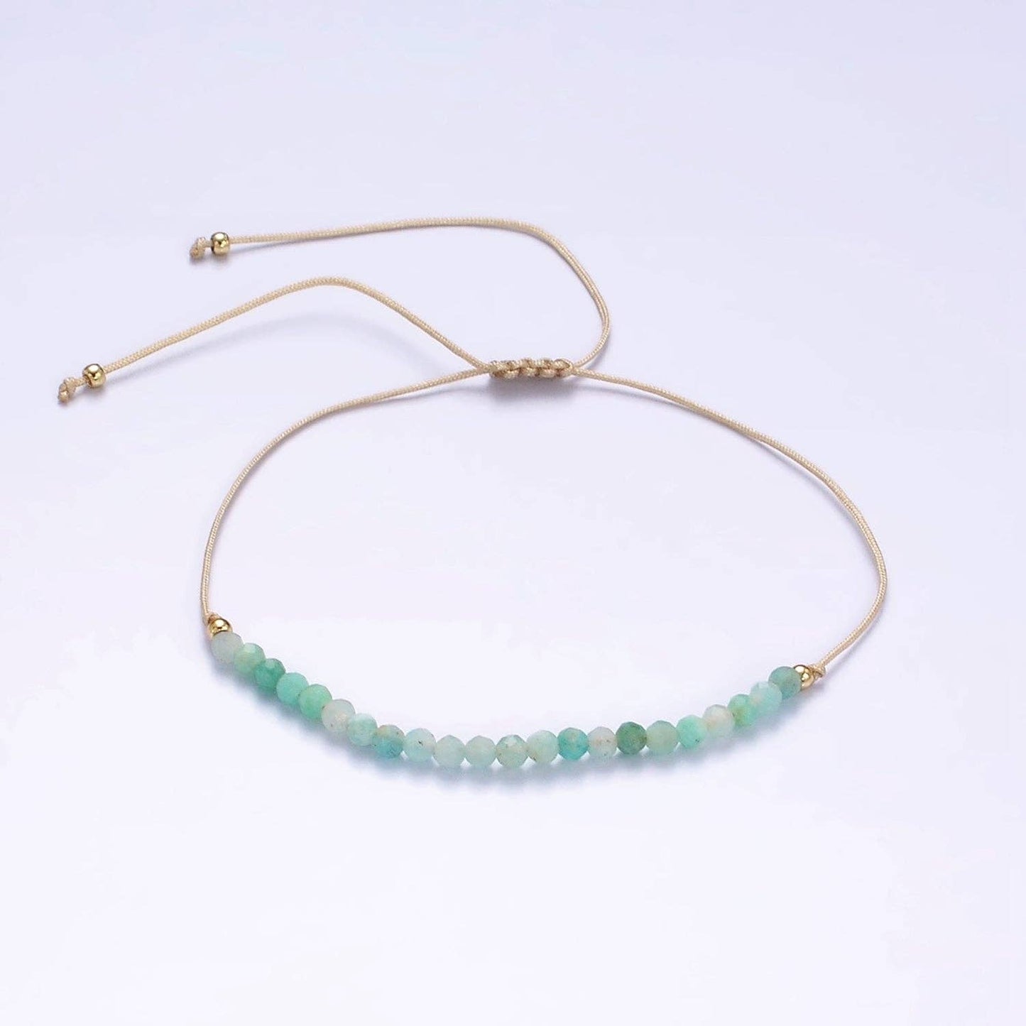 Minimalist Gold Turquoise Multifaceted Cream Cotton String Slider Bracelet | WA-2196 ~ WA-2198: Style C