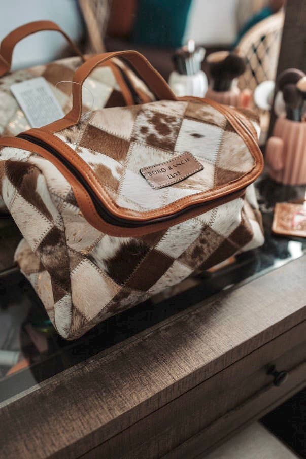 BOHO LUXE TOILETRY bag Genuine Hair On travel storage