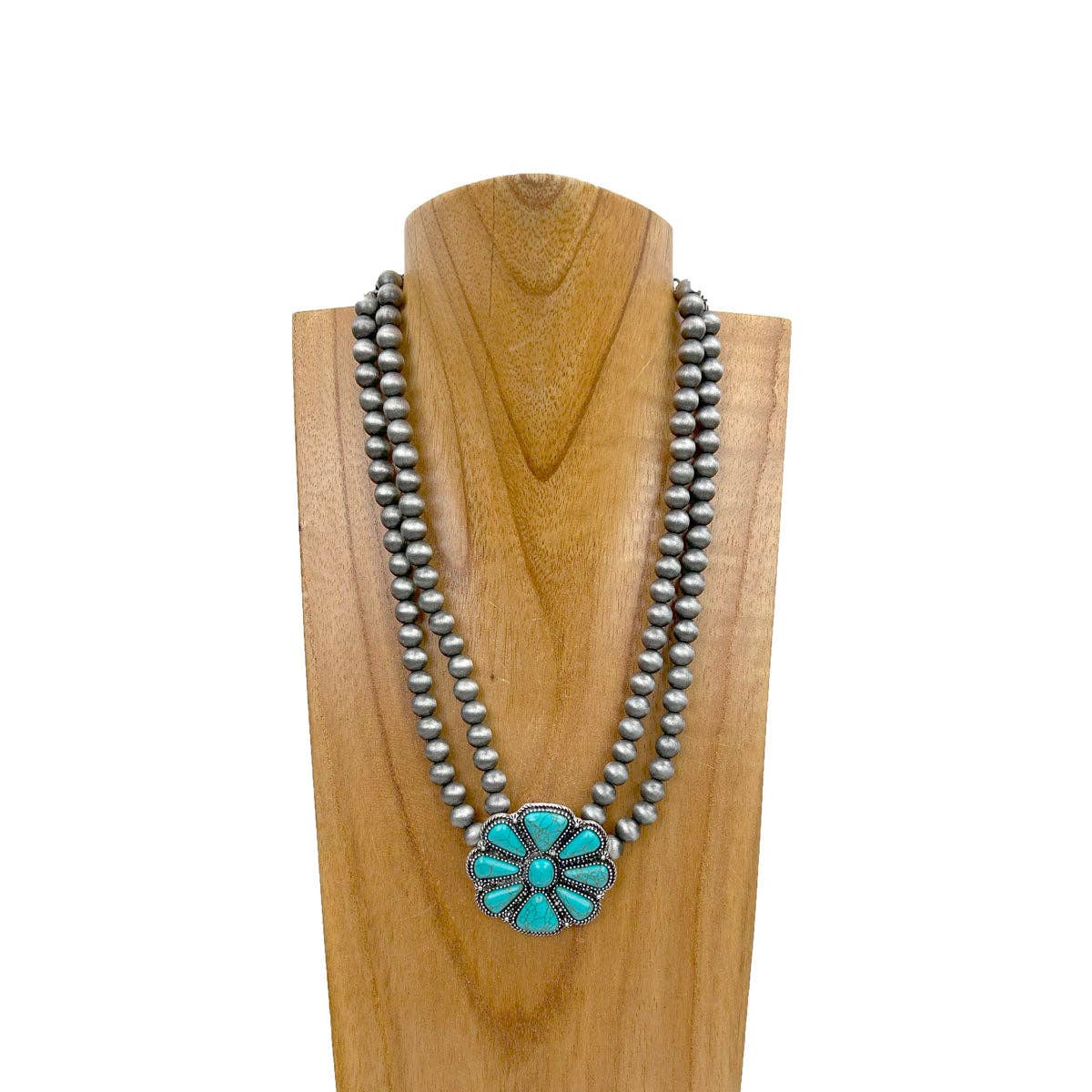 Navajo pearl beads chain with stone flower