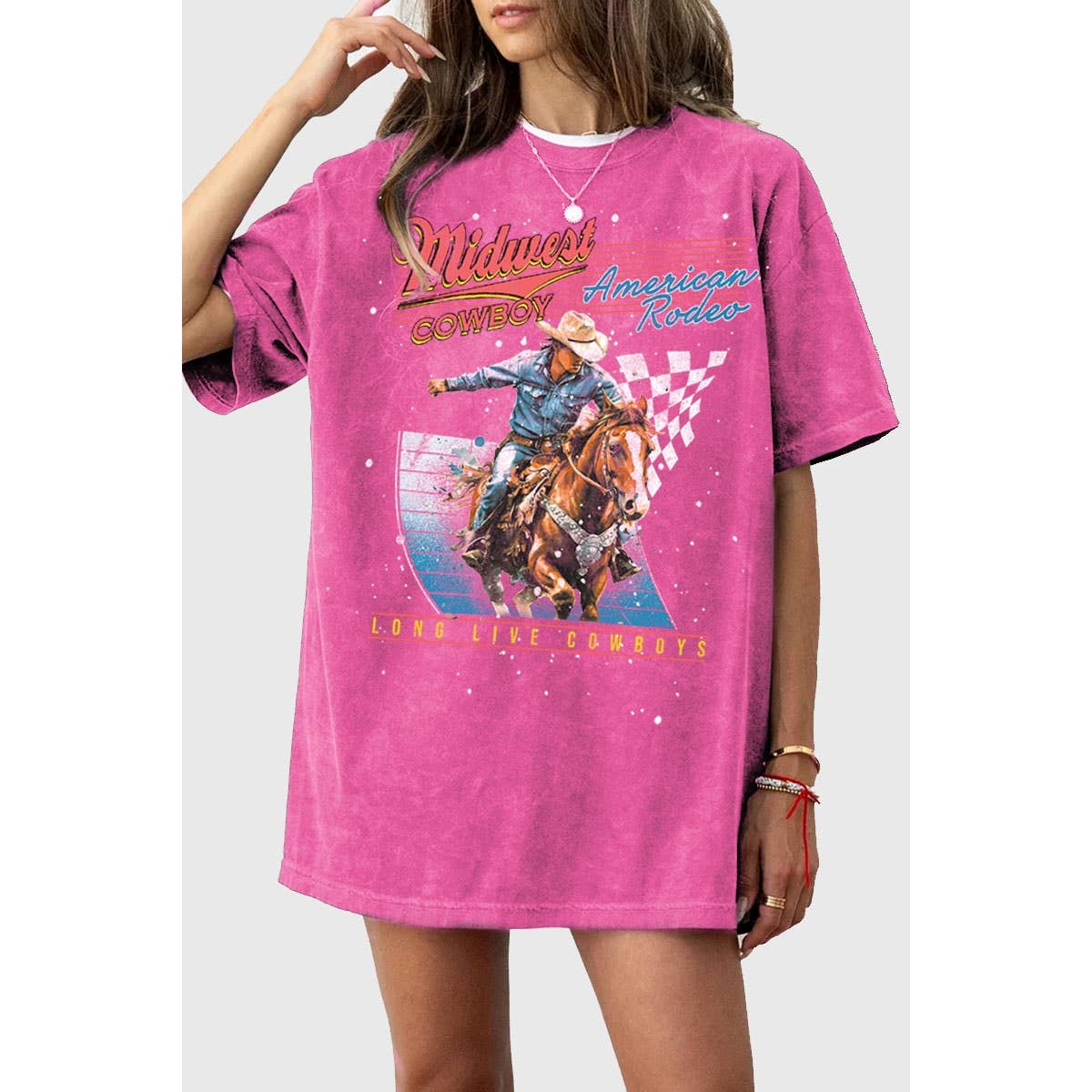 MIDWEST COWBOY AMERICAN RODEO OVERSIZED MINERAL GRAPHIC TEE