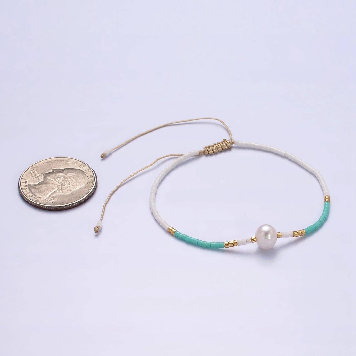 Dainty Shell Pearl Cord Bracelet Turquoise White Gold Cylind