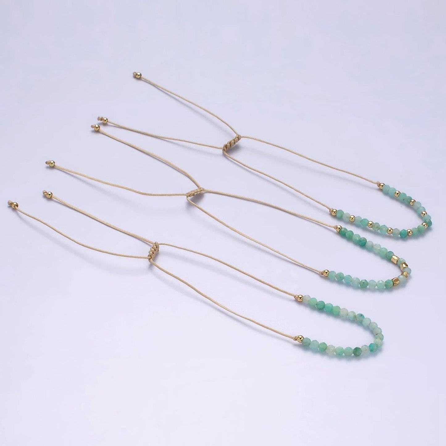 Minimalist Gold Turquoise Multifaceted Cream Cotton String Slider Bracelet | WA-2196 ~ WA-2198: Style C