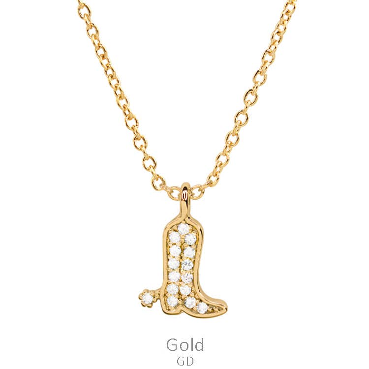CZ Western Cowboy Boots Dainty Necklace - cubic zirconia