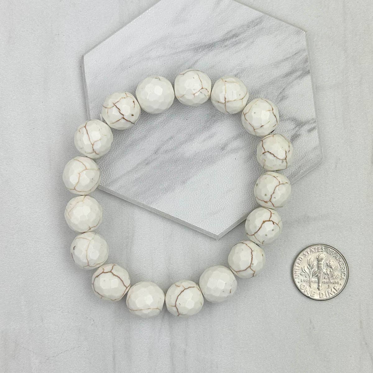 Blue Turquoise Stone Beaded Bracelet: WHITE