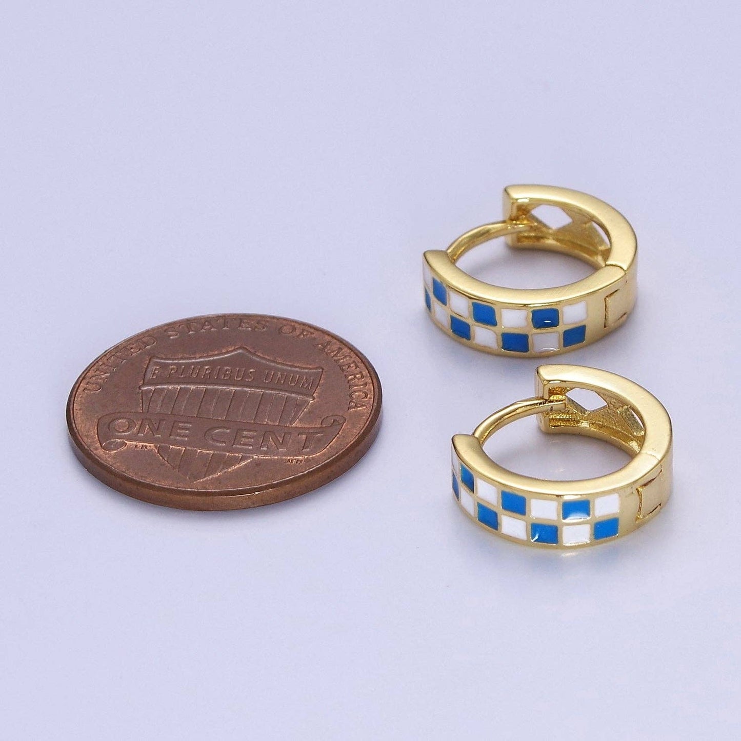24K Gold Filled Enamel Checker Hoops Earring Retro Gold Hugg: Green
