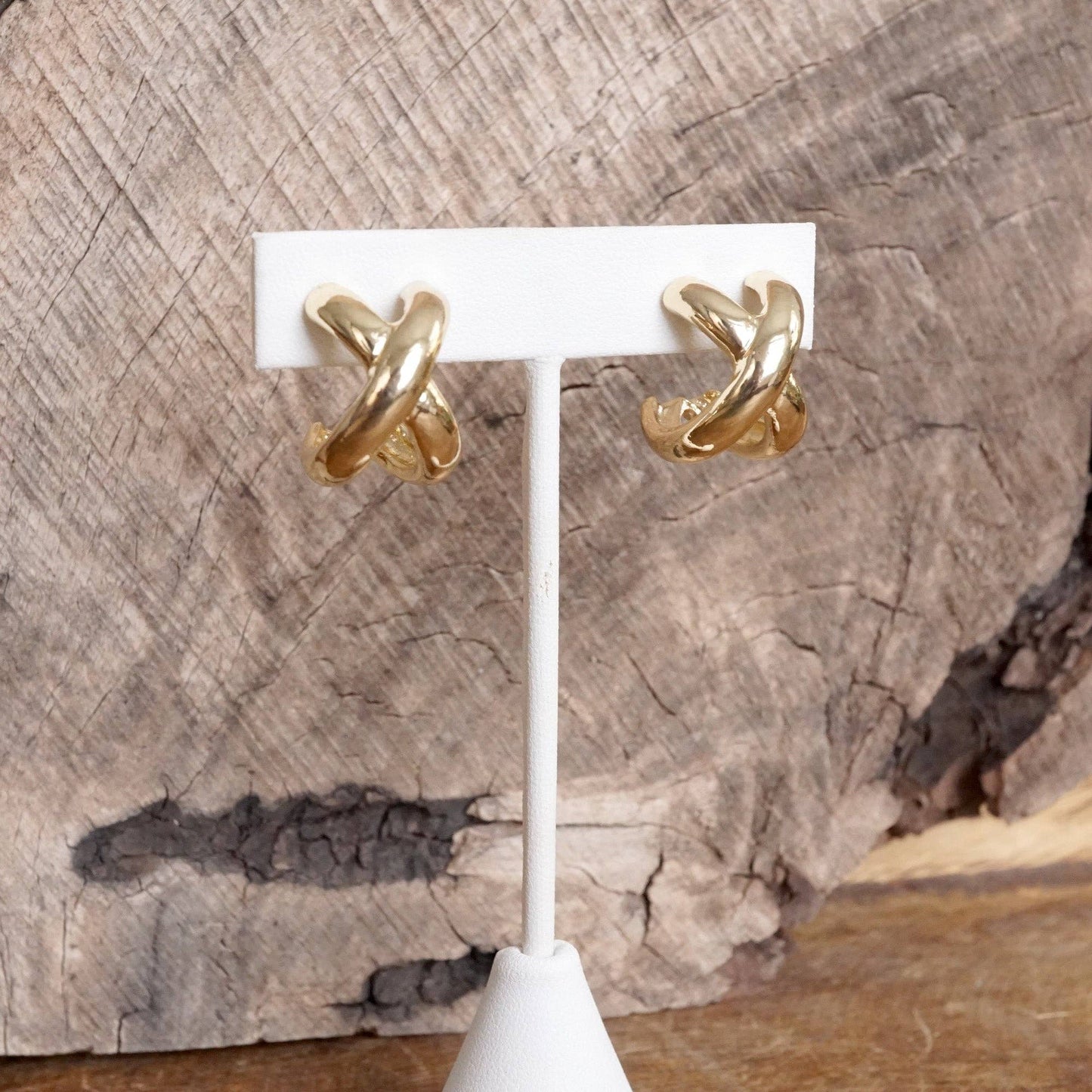 Huggie Statement Hoop Earrings – Criss Cross Design