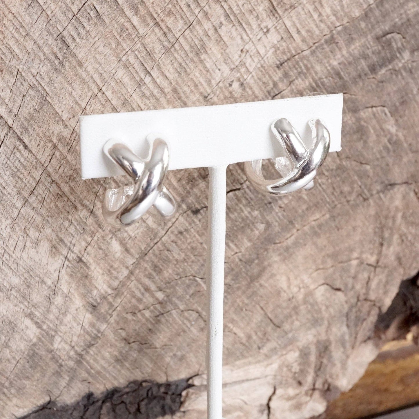 Huggie Statement Hoop Earrings – Criss Cross Design
