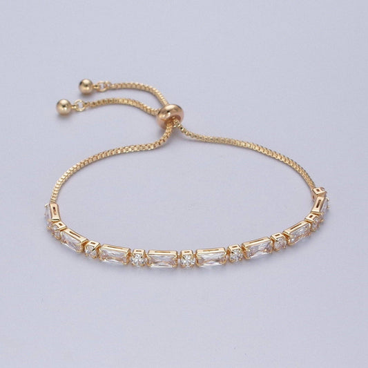 24K Gold Filled Bracelet with Clear Baguette Cubic Zirconia
