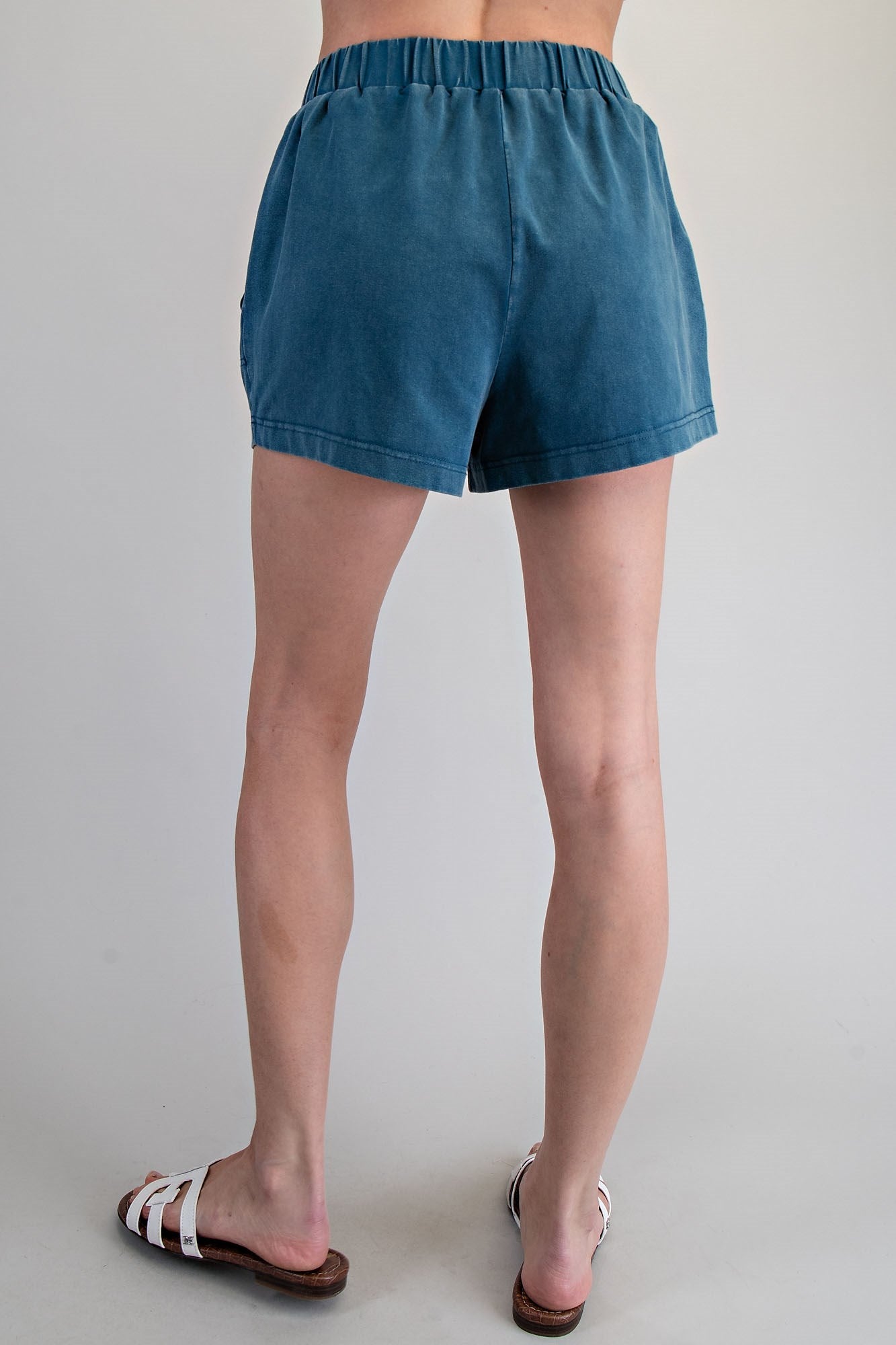Teal Washed Elastic Waist Shorts
