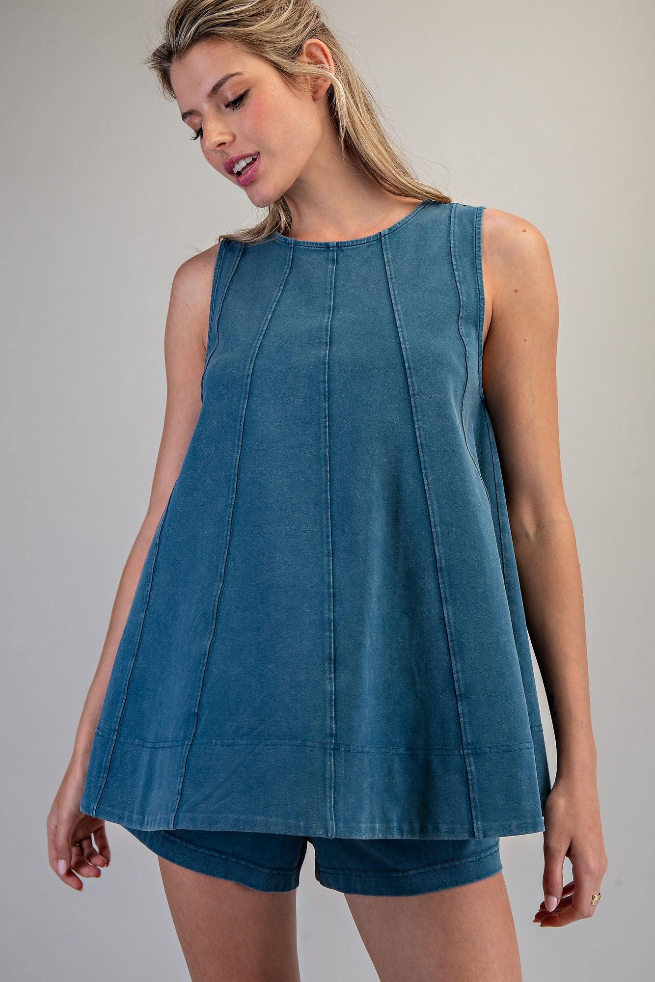 Teal Washed Sleeveless Swing Top