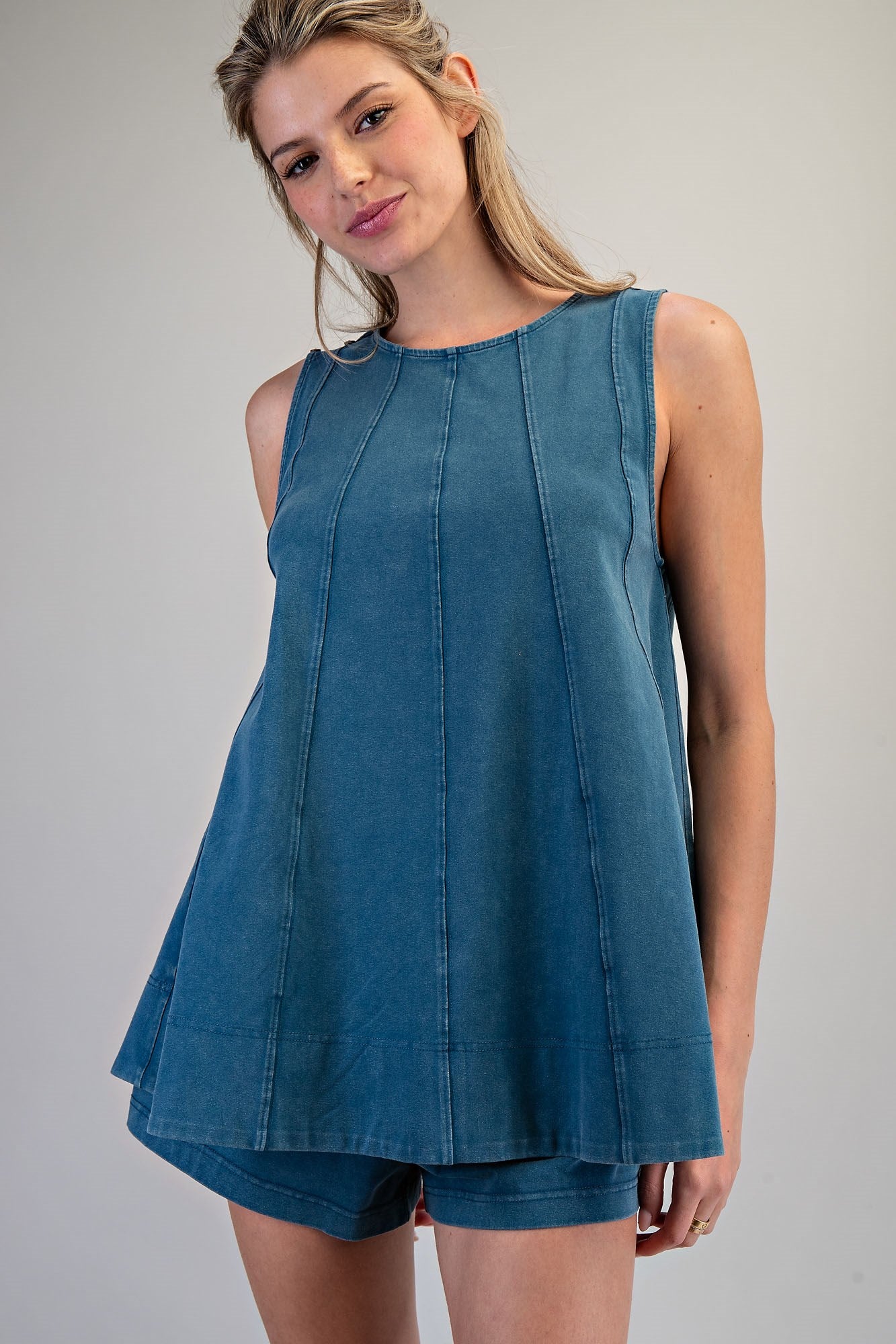 Teal Washed Sleeveless Swing Top