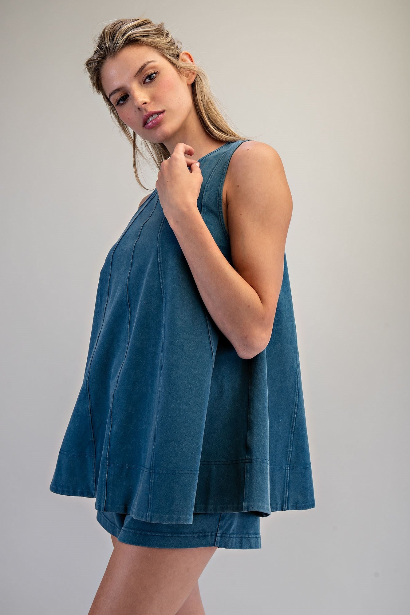 Teal Washed Sleeveless Swing Top