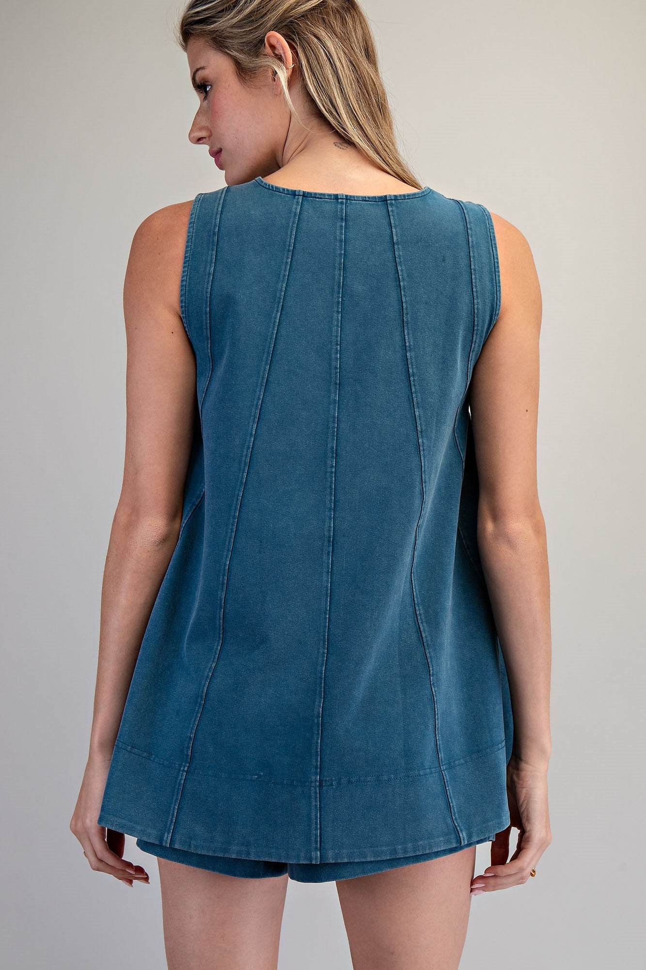 Teal Washed Sleeveless Swing Top