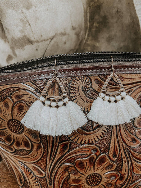 Boho Tassel Dangle Earrings in 3 colors: Off-White