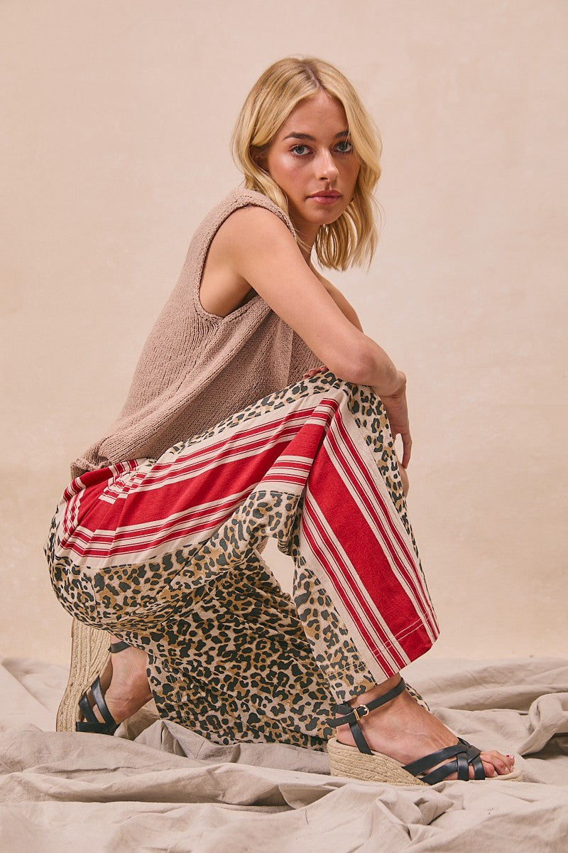 Leopard with Red Stripe Detail Pants