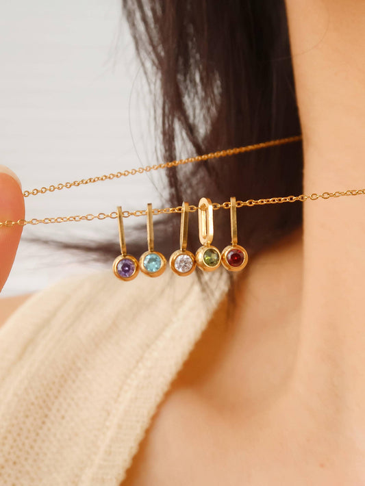 Reyna 18K Gold Non-Tarnish Five Stone Charm Necklace: Multi-Colored