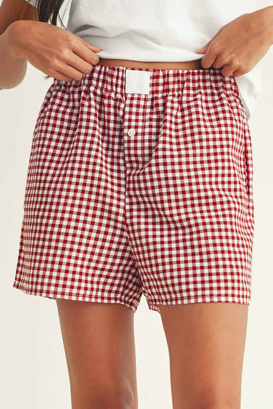 LDC Vintage Plaid Print High Waisted Loose Wide Leg Shorts