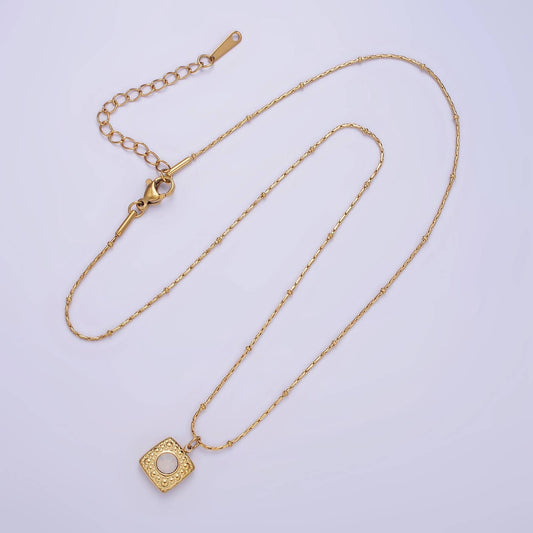 Stainless Steel White Opal Dotted Wheat 16 Inch Necklace