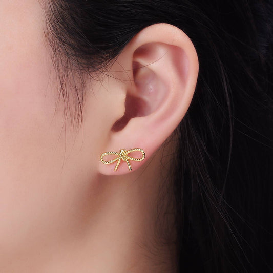 24K Gold Filled Ribbon Bow Stud Earrings