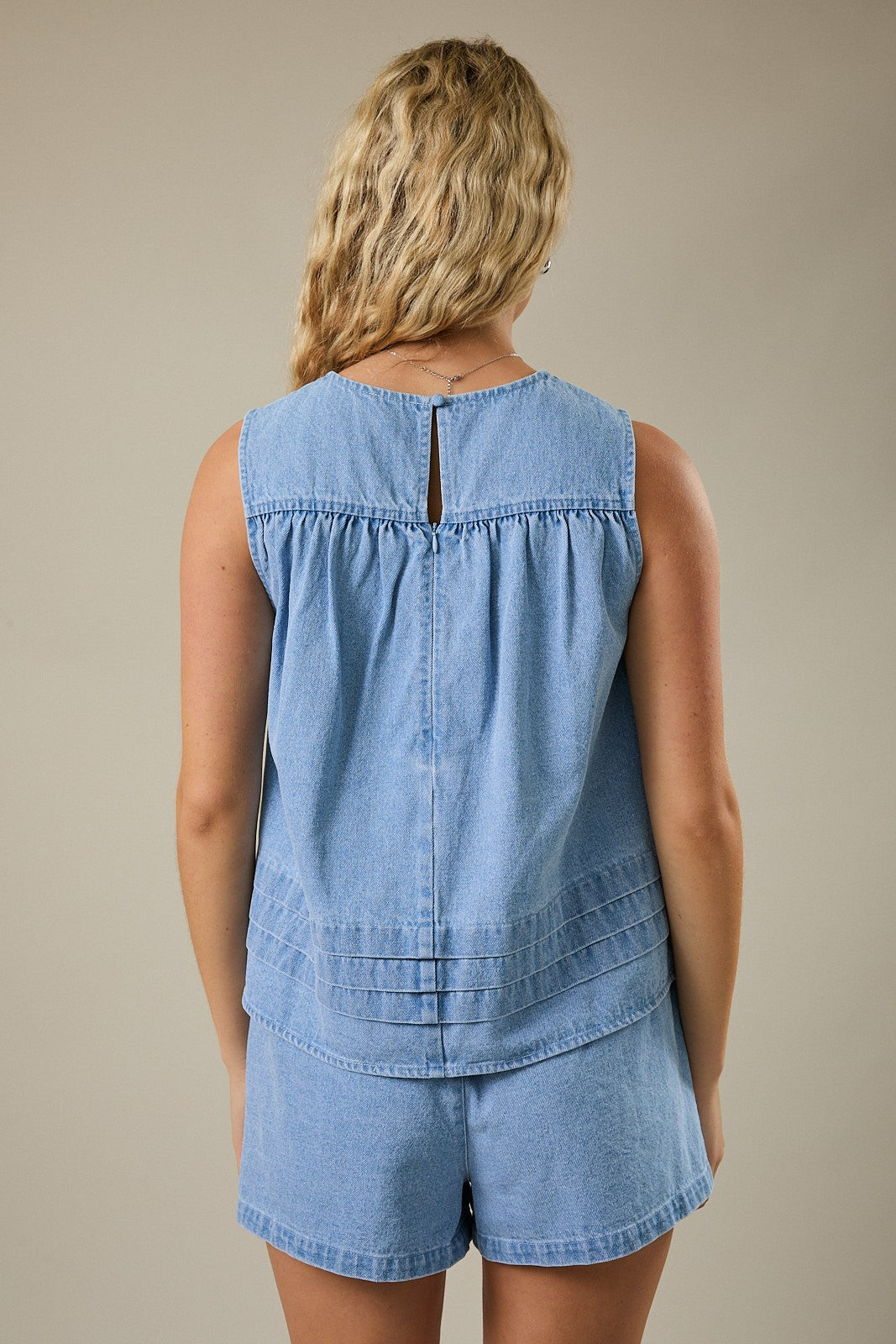 Chambray Denim Sleeveless Tank Top