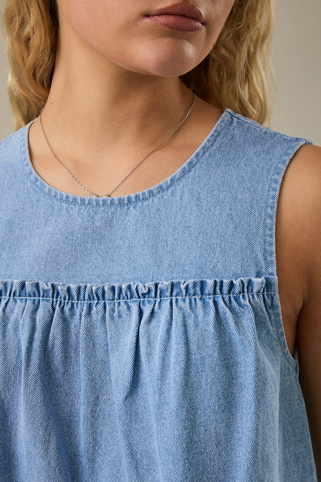 Chambray Denim Sleeveless Tank Top