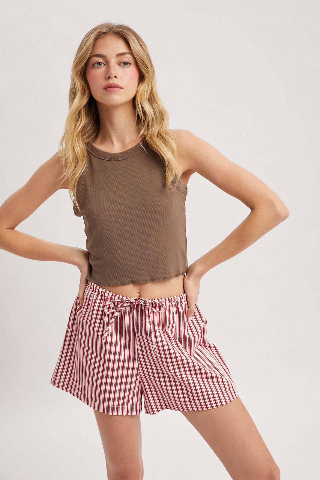 Brown Ribbed Crop Tank