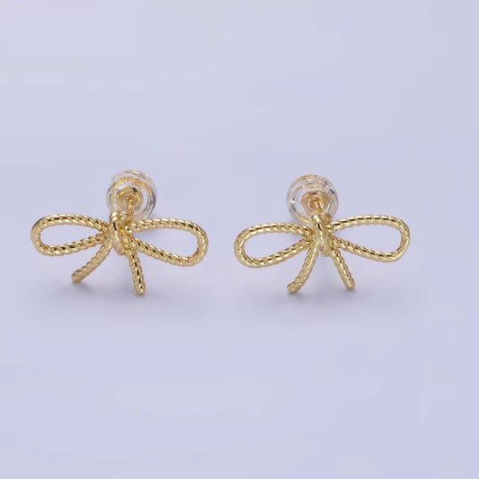24K Gold Filled Ribbon Bow Stud Earrings