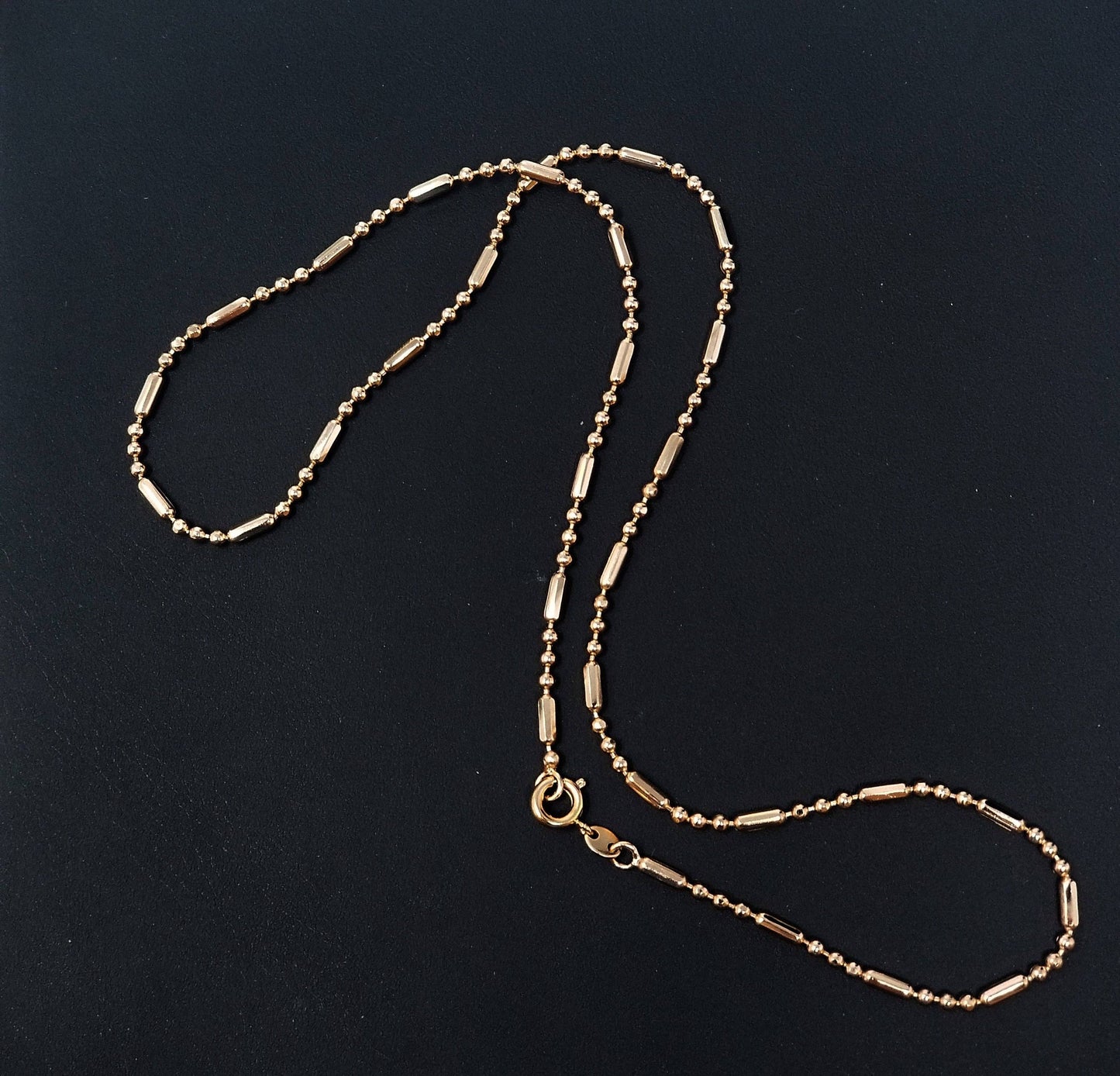 18K Gold Filled Bead Necklace Chain, 17.5 Inch Bead Finished Chain For Jewelry Making, Dainty 2.1mm Bead Necklace w/Spring Ring | CN-271