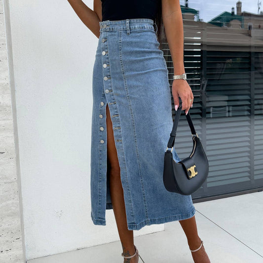 HIGH-WAISTED SLIM-FIT IRREGULAR DENIM SKIRT