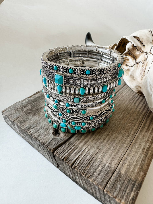 Western Turquoise Stone Stretch Bracelet