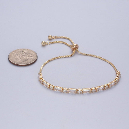 24K Gold Filled Bracelet with Clear Baguette Cubic Zirconia