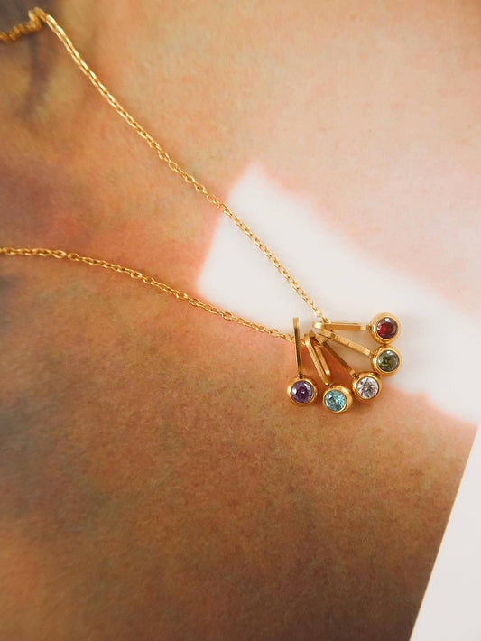 Reyna 18K Gold Non-Tarnish Five Stone Charm Necklace: Multi-Colored