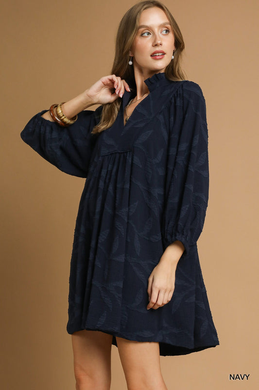 Jacquard High Ruffle Neck Dress