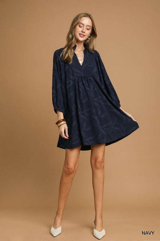 Jacquard High Ruffle Neck Dress