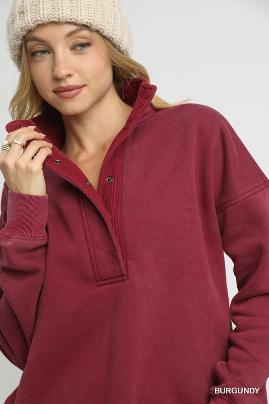 Mineral Wash Half-Snap Pullover Sweatshirt