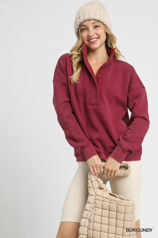 Mineral Wash Half-Snap Pullover Sweatshirt