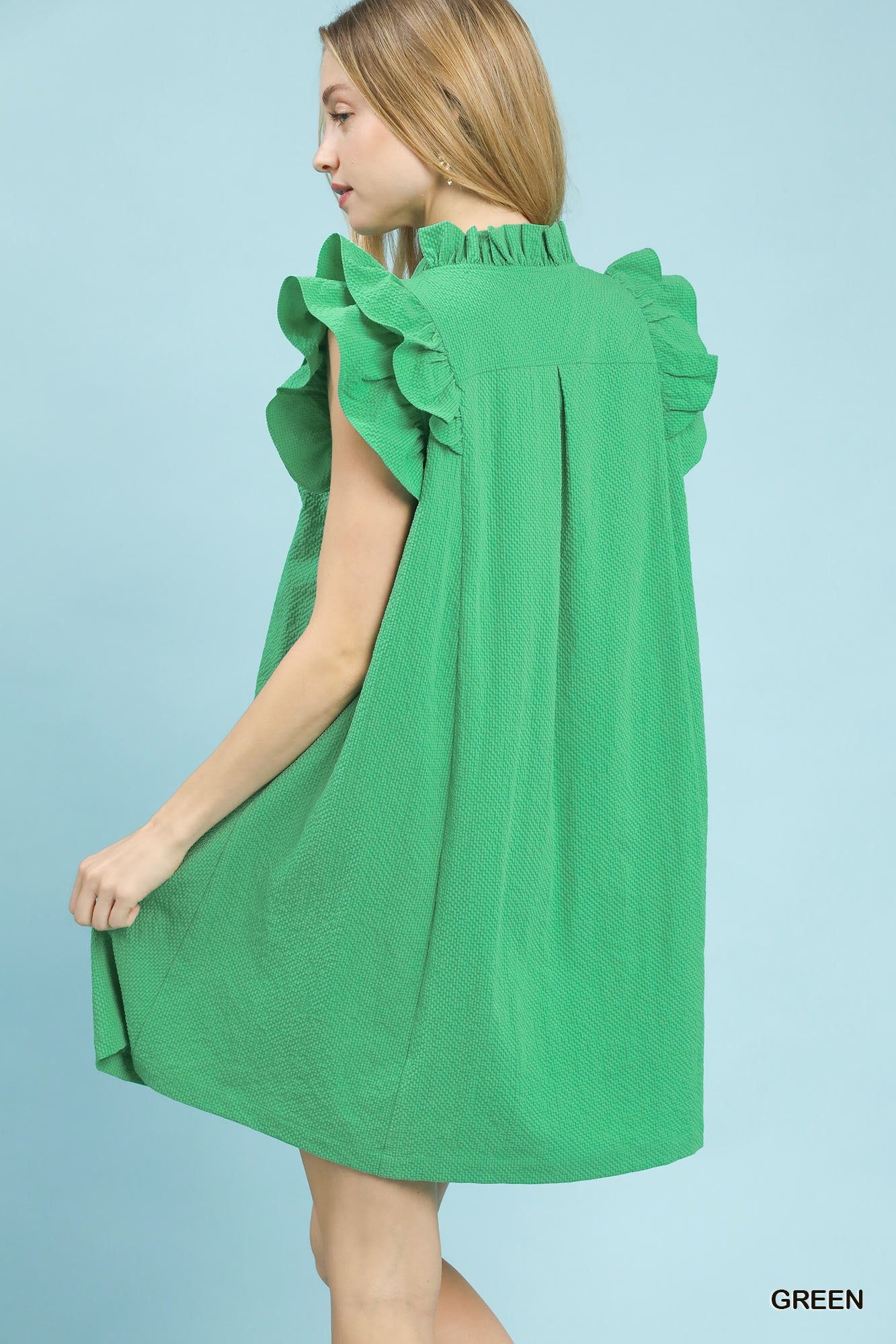 Emerald Ruffle Sleeve Dress