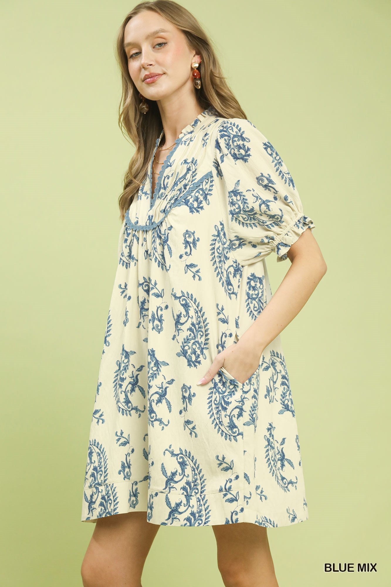 Blue & Cream Paisley Mini Dress