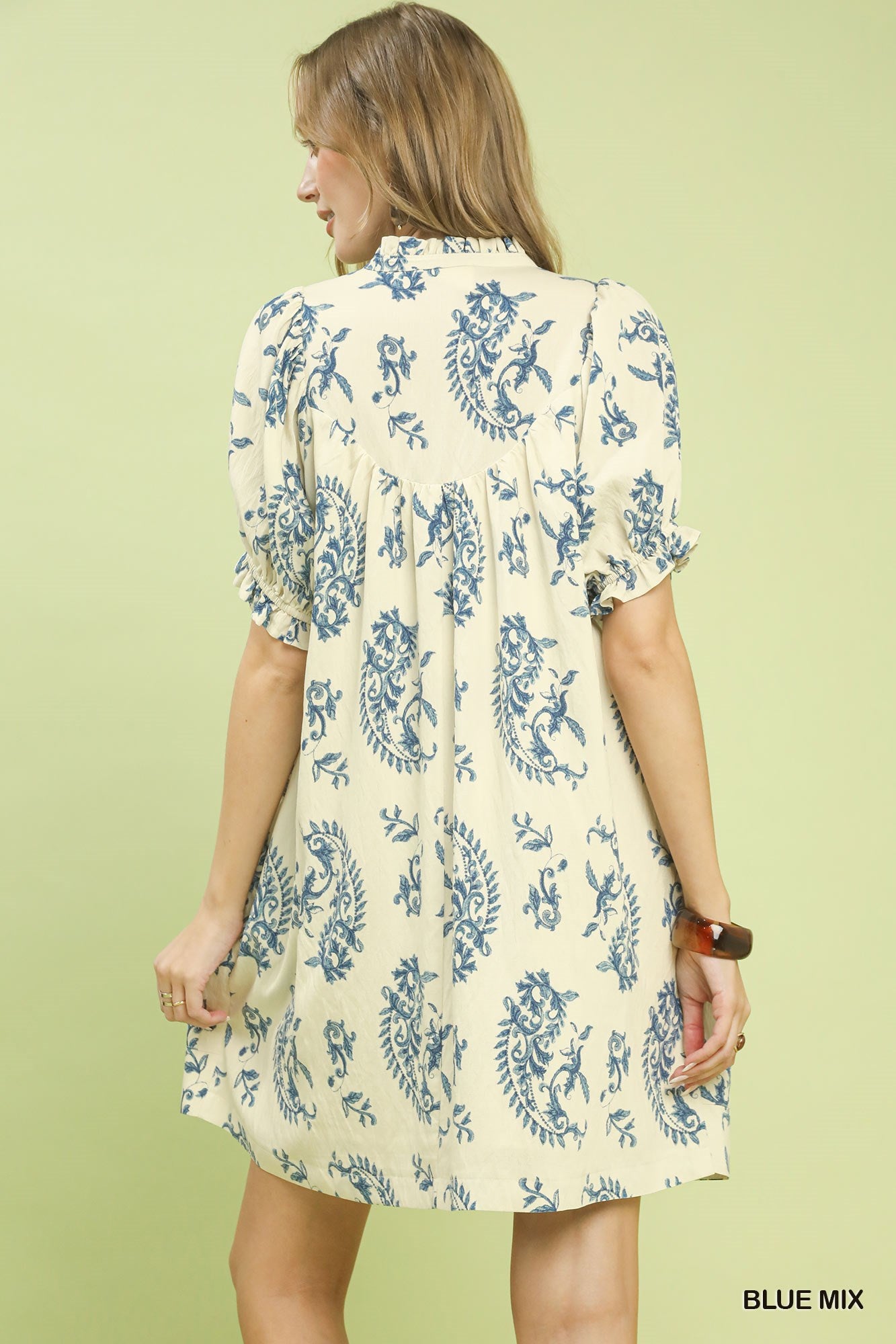 Blue & Cream Paisley Mini Dress