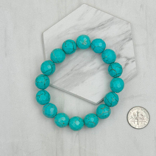 Blue Turquoise Stone Beaded Bracelet: WHITE