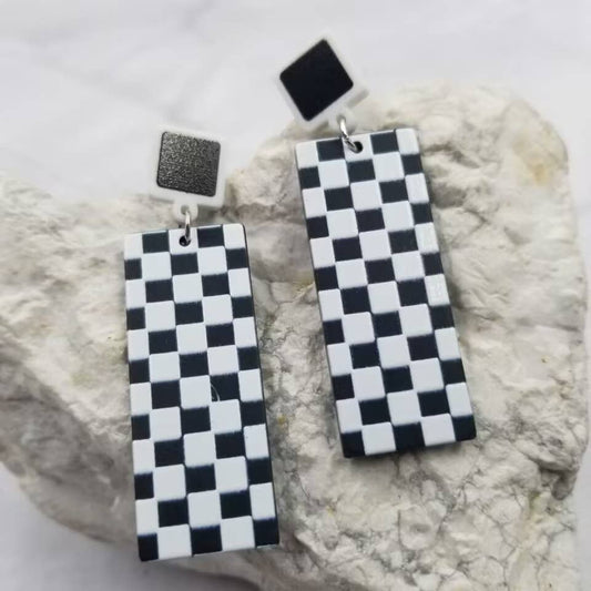 Acrylic Black Gingham Cabana Earrings