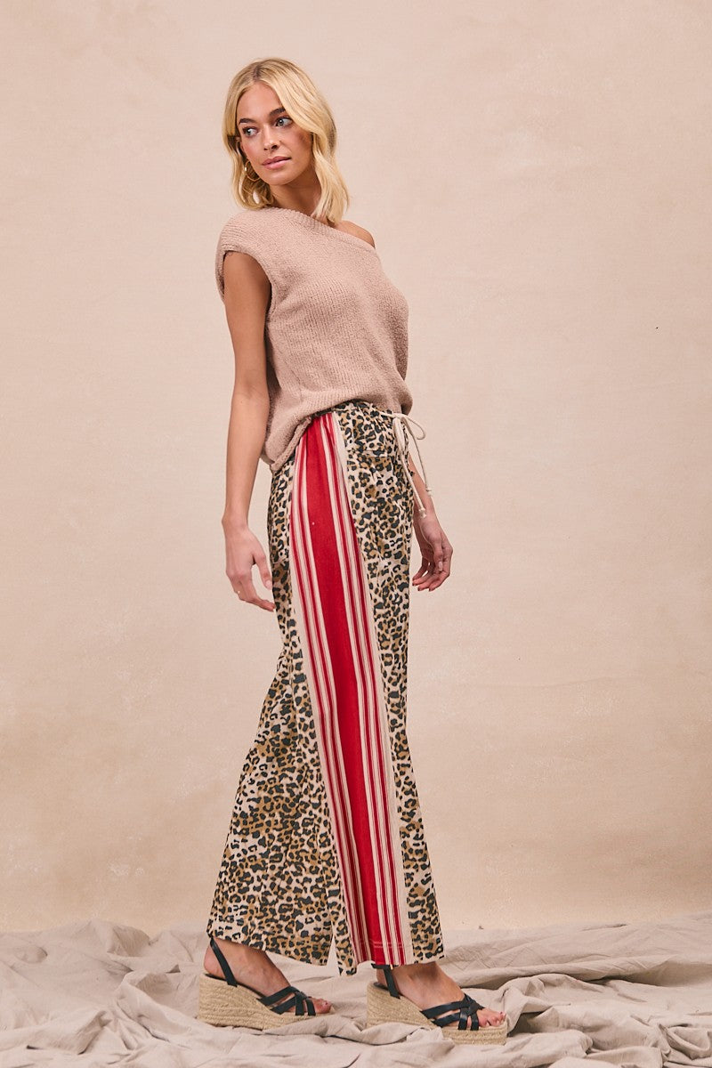 Leopard with Red Stripe Detail Pants