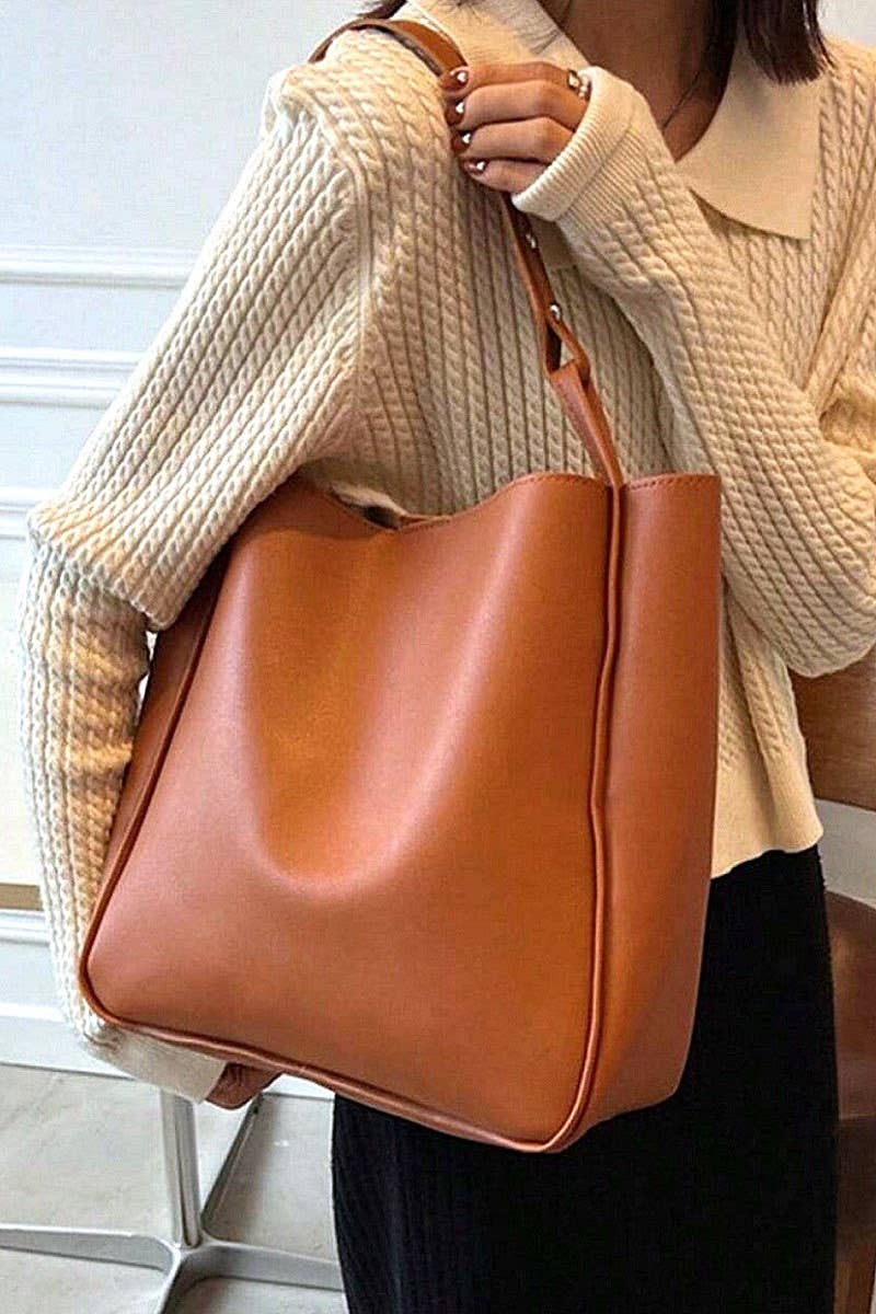 ,....SI-26545 Simple Trendy Vegan Leather Shoulder Bag: CAMEL-170243 / OS