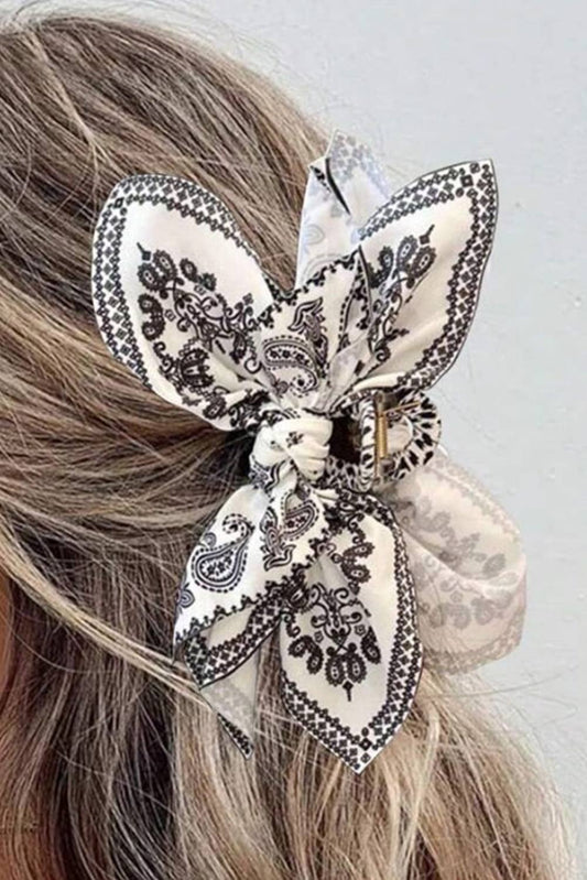 LDC Paisley Floral Print Bow Knot Hair Clip: Black