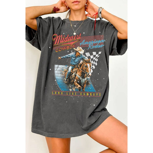 MIDWEST COWBOY AMERICAN RODEO OVERSIZED MINERAL GRAPHIC TEE