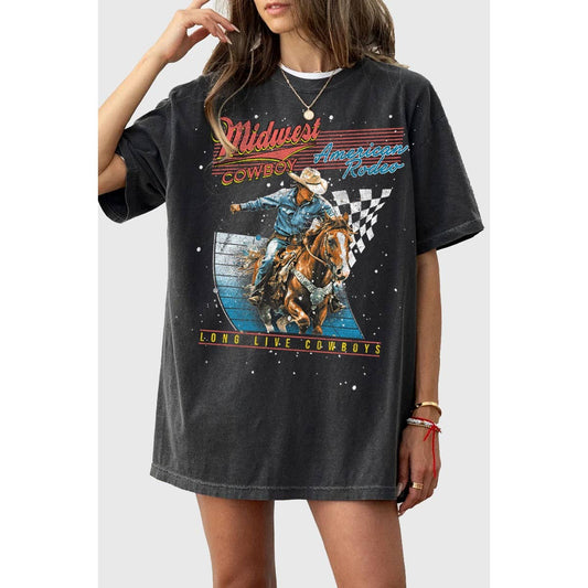 MIDWEST COWBOY AMERICAN RODEO OVERSIZED MINERAL GRAPHIC TEE