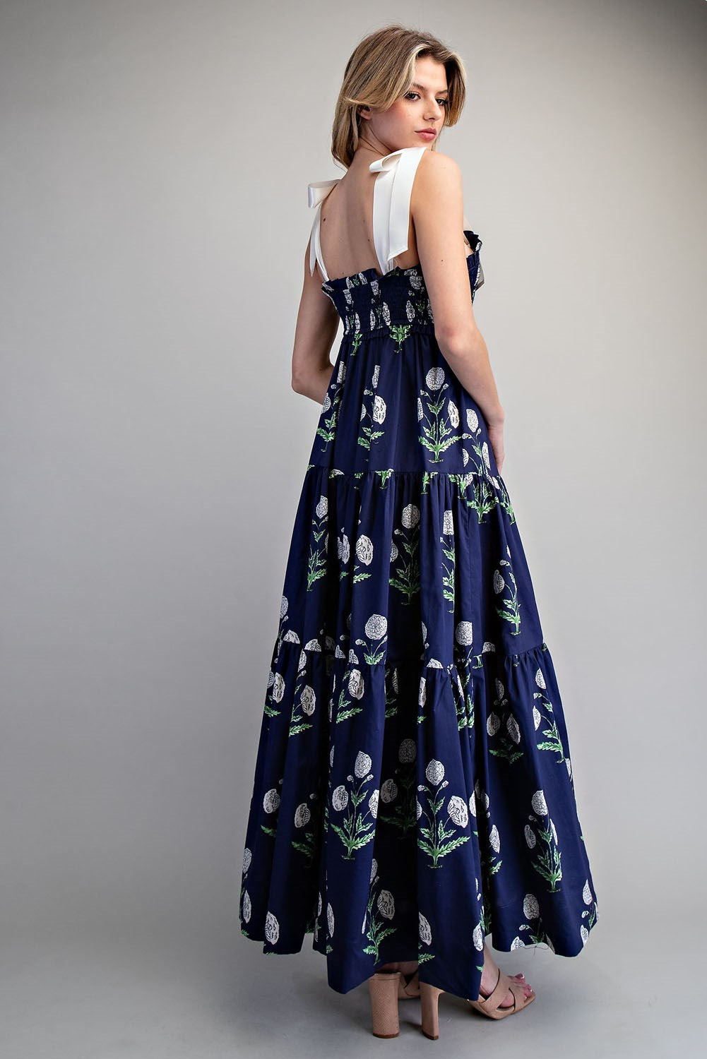 Navy Floral Tie Strap Maxi Dress